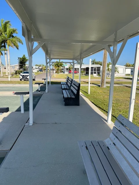 RFH covered walkway project with benches and outdoor seating